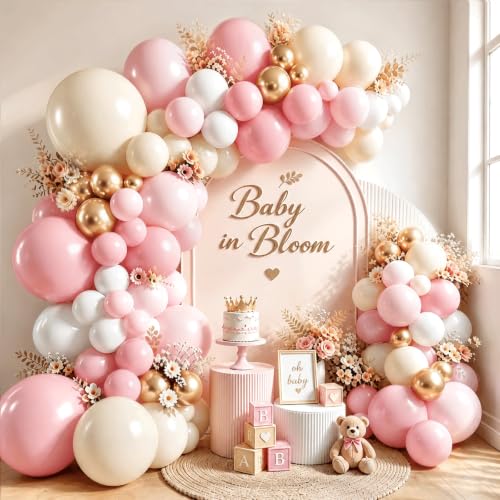 Image of Zesliwy Pink White Sand Gold Balloons Arch Kit, Latex, Party Decorations