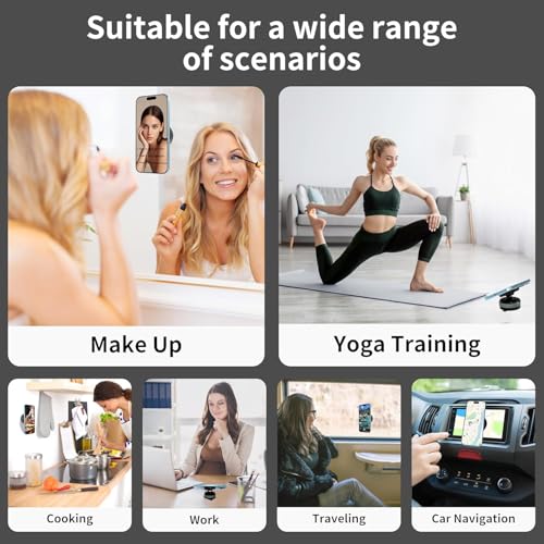 Image of PLAYPULSE (1 Year Warranty) 2-Pack 360 Vacuum Magnetic Mobile Stand - Compact Suction Cup Phone Mount for Hands-Free Use in Gym, Shower, or Mirror - Fits All Smartphones (Non-Extended)