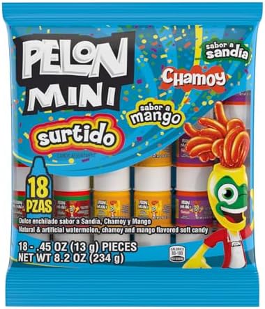 Pelon Pelo Rico Mini Assorted Watermelon, Mango, and Chamoy Candy, 0.45 oz, 18 Count (Pack of 1)
