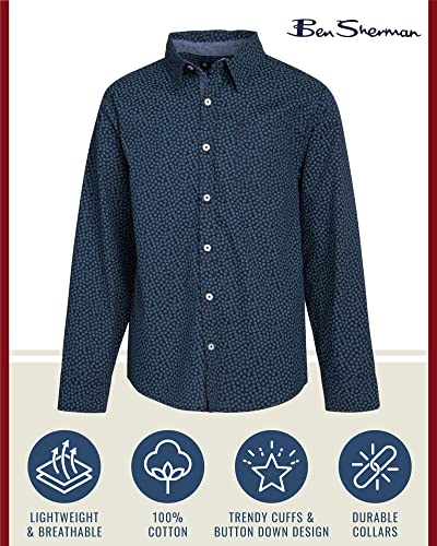 Ben Sherman Boys' Shirt - Casual Long Sleeve Button Down Collared Shirt (Size: 8-18), Size 18, Navy Lines #TOP1
