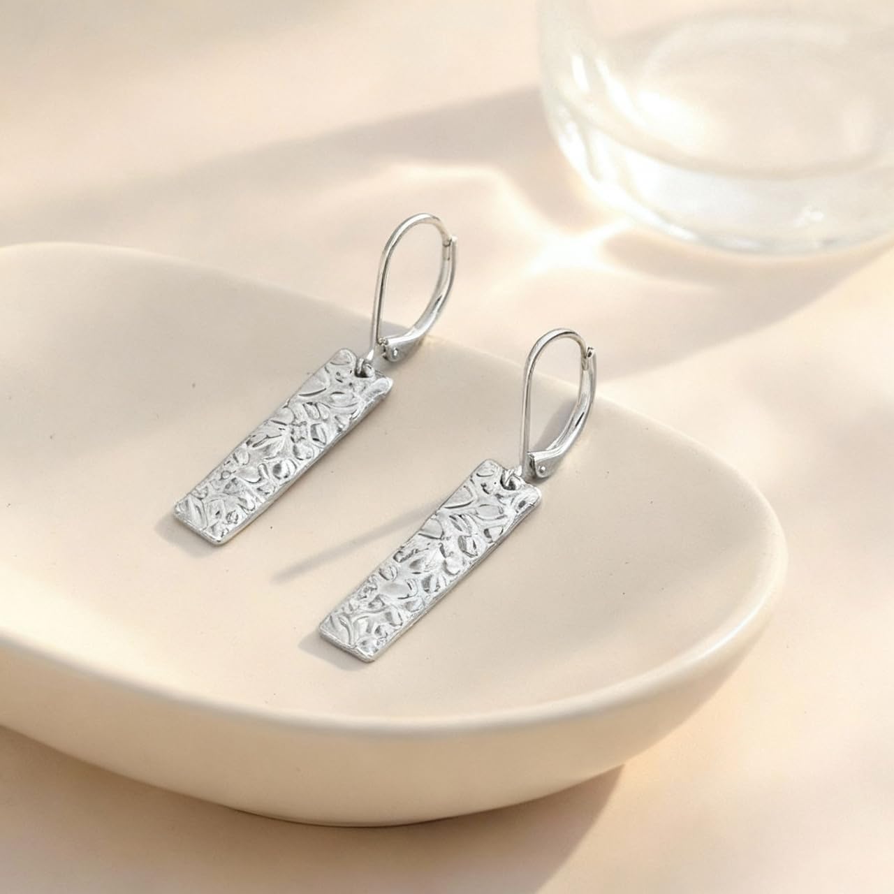 14K Gold Plated Hammered Bar Dangle Earrings for Women, Lightweight Minimalist Rectangle Drop Leverback Earrings Trendy Geometric Statement Jewelry for Everyday Wear Party & Gifts - Image 6