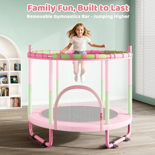 Yohood 55" Trampoline for Kids with Enclosure, 6-in-1 Toddler Trampoline Indoor Outdoor, Upgrade Full Anti-Rust Tube with Adjustable Gymnastics Bars for Boys Girls Ages 3-10 by Yohood - Image 8