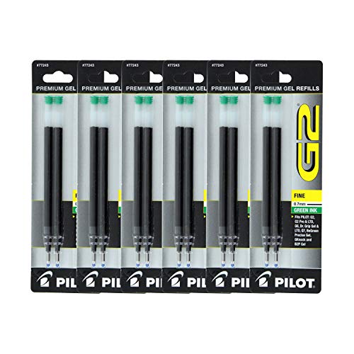Pilot G2, Dr. Grip Gel/Ltd, ExecuGel G6, Q7 Rollerball Gel Ink Pen Refills Green 7 mm 12 Pack