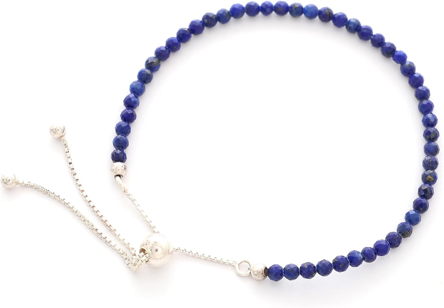3mm Round Natural Lapis Lazuli Adjustable Bolo Bracelet for Women in Sterling Silver, September Birthstone Gifts for Her Birthday, Anniversary, Christmas, Graduation