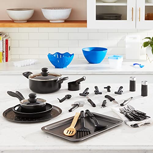 Image of Gibson Home Back to Basics Nonstick Aluminum Cookware Set, 59-Piece, Black