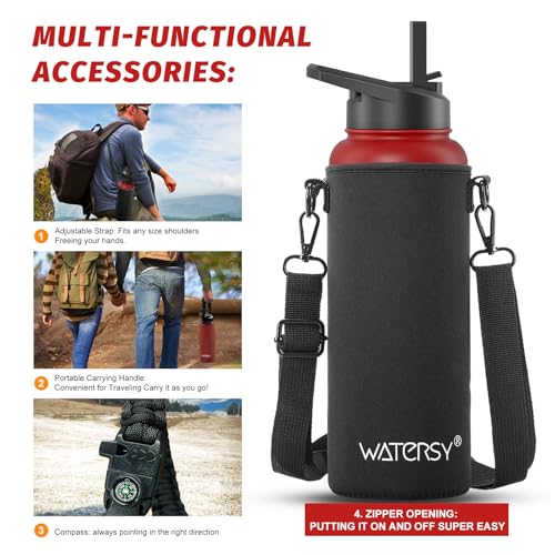 Image of 40oz Insulated Water Bottle (Cold for 48 Hrs),BPA Free&Leak Proof,Stainless Steel Water Flask,Water Jug with Straw Spout Lids for Gym,Hiking,Travel,Red