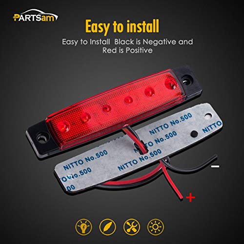 Partsam 30Pcs 3.8" Slim 6 Led Side Marker Clearance Lights Indicator For Truck Trailer Rv Camper Motorcycle Tractor Pickup Bus Boats Lorry, Utility Strip Light 12V(10 Red+10 Amber+10 White) #TOP4