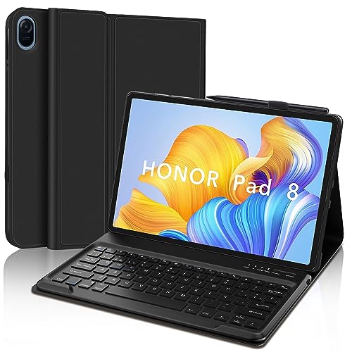 Honor Pad 8 Funda con Teclado, Teclado Honor Pad 8, Funda Tablet Honor Pad 8 12 Pulgadas con Teclado, Teclado Español Ñ Magnético Desmontable Inalámbrico Bluetooth para Honor Pad 8 12 Pulgada, Negro