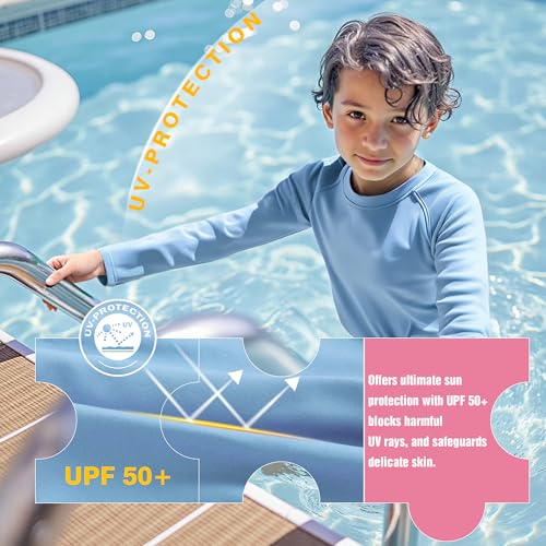 BRISIRA Cooling Boys Swim Shirt Long Sleeve Kids Rash Guard Quick Dry Fishing Beach Surf UPF 50+ Sun Protection 6-16Y3