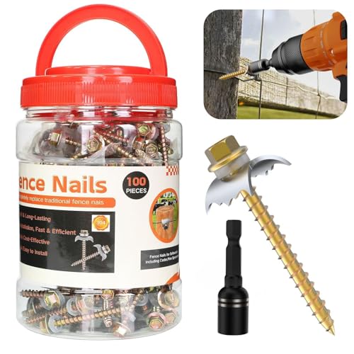 100 PCS Fence Staples304 Stainless Steel Fence Nails for Softwood Reusable Fasteners Wire Fencing Screws for Mesh/Woven Wire Quick Power Drill Installation Ideal for Farms Gardens & Outdoor Use