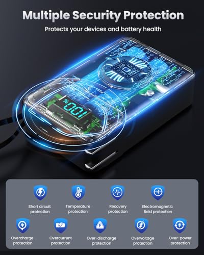 Image of 4-in-1 Portable Charger With Built-in Wall Plug&USB-C Cables,10800mAh Power Bank with iWatch Charger,QC4.0+PD 25W Fast Charging Battery Pack,Travel Essentials for iPhone 17 /16,Apple Watch,Android etc