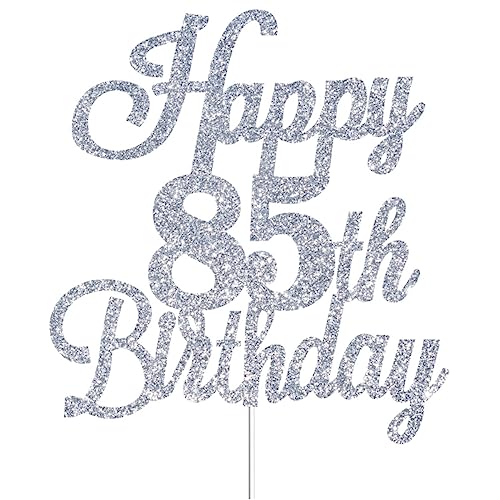 Happy 85th Birthday Cake Toppers Silver Glitter, Cheers to 85 Years Old Bday Decoration 85th Anniversary Cake Topper, Eighty-five Theme Cake Decorations for Birthday Anniversary Party