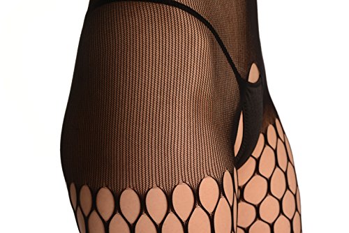 Bodystocking noir à rayures LissKiss avec large maille ajourée extensible - 5