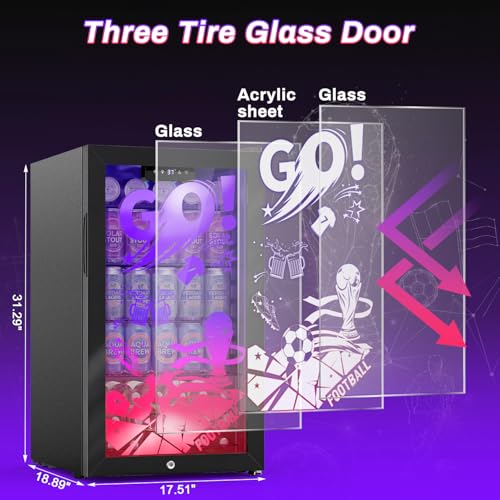 Image of Velivi Gaming Mini Fridge with Led Lights, 3.2 Cu Ft Gaming Light Up Glass Door Beverage Refrigertor Small Lockable Drink Cooler For For Soda Beer, Cyberpunk Gaming Rooms Bar Home Party