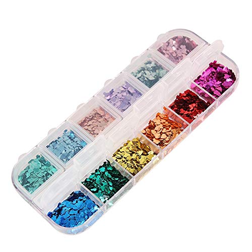Paillettes per Nail Art 12 Colori/Set Nail Art Glitter Paillettes Twist Twist a Forma di Cuore Rotondo DOT Paillette da Te Manicure Decorazioni per Unghie per Unghie