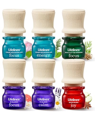 Lifelines Essential Oil Blends, 6-Pack Bright Botanicals Set - Blended Essential Oils with Precision Pump for Aromatherapy Diffusers - Long-Lasting Scented Fragrance - Focus, Calm & Energy Blends