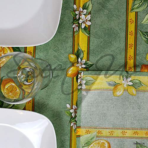 La Cigale Wipeable Tablecloth Spillproof Acrylic Coated Floral Cotton French Provencal Tablecloth For Rectangle Tables 60 X 98 Inches Green Citron Lemon #TOP3