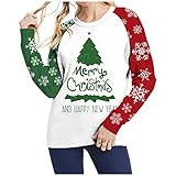 Damen Bluse Sommer Oberteil Elegant Top Shirt Basic Oberteile T-Shirt Spitzentop Merry Christmas Sweartshirt für Frauen, Farbblock, Weihnachten, Kickboxen Hose Kinder