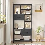 YITAHOME Bookshelf with Drawers, 7-Tier Bookcase with Steel Frame Floorstanding Book Rack, Industrial Shelving Unit Storage Rack for Living Room Office Hallway Kitchen, Black Book Shelves