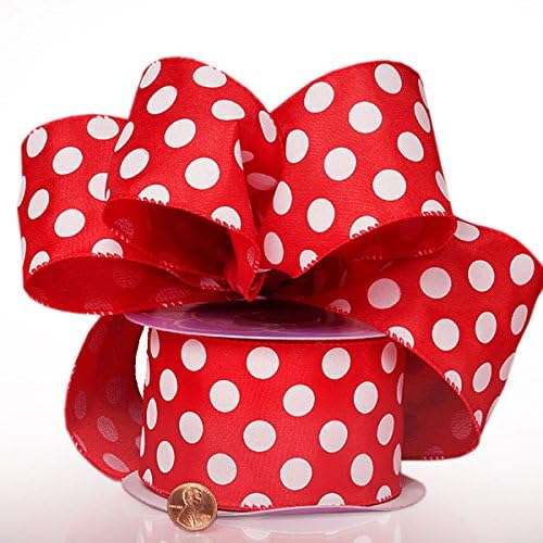 1 1/2" X 25 Yards Red Jumbo Dots Wired Satin Ribbon