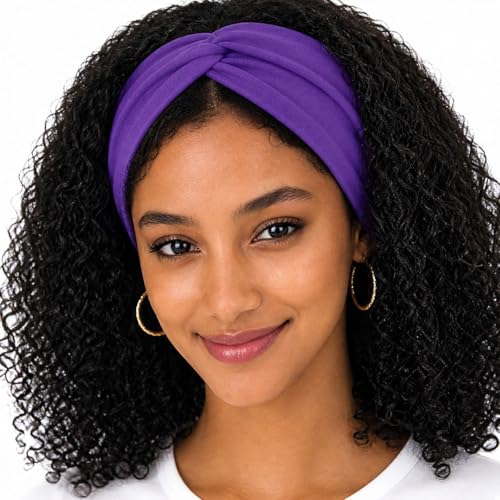 Women's Stretchy Twist Headbands, Solid Color, Non-Slip for Yoga, Workout, Running (Purple, 1 Size)