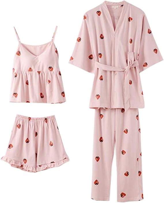 Amazon Lirensige パジャマ レディース レディースパジャマ ルームウェア 寝巻き ルームワンピース 前開き 可愛いパジャマ 部屋着 7点セット 長袖 半袖 長ズボン 吸汗 通気 春夏秋冬用 パジャマ ルームウェアセット 通販