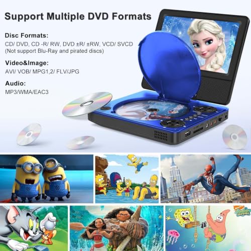 Image of HOPYOP 9 inch Portable DVD Player for Car & Kids with 7 inch Swivel Screen, Blue