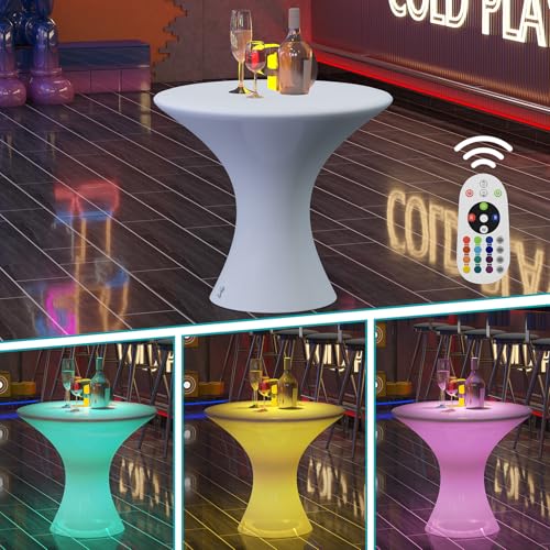 Image of BALUS 23 inch Height Light Up Bar Table, LED Cocktail Tables 16 RGB Colors Changing Lights with Remote Control, Waterproof Rechargeable Luminous Furniture, Night Lighting for Party, Pub, 1 Piece Hourglass