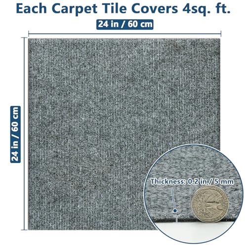 ZOWZOW Carpet Tiles Peel and Stick 24” x 24”, Self Adhesive Soft Padded Flooring Stickers, Light Gray Home Decor for Bedroom Living Room Office, 10 Tiles & 40 sq ft per Box by ZOWZOW - Image 2