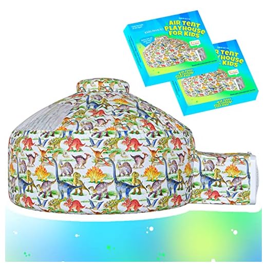 Skywin Air Tent Fort Playhouse for Kids - 2 Pack Large Dino Style Inflatable Kids Fort Sets Up and Stores Away in Seconds (Fan NOT Included) (Dino)