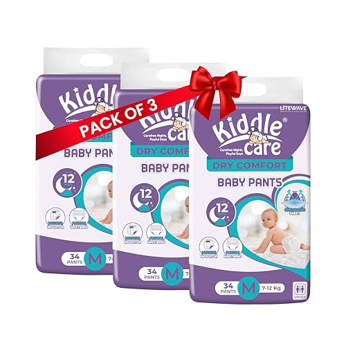 Image of Dry Comfort Advanced Soft Baby Diaper Pants | Medium (M) | Pack of 3 | 102 Pieces | 7-12 Kg | Up to 12 Hours Protection, Prevents Leakage, Wetness Indicator Easy Movement