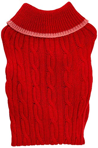Fashion Pet Classic Cable Sweater | Dog Sweater | Leash Hole | Stylish Turtleneck Design | 100% Acrylic, Warm and Comfortable | Red | Medium | by Ethical Pet