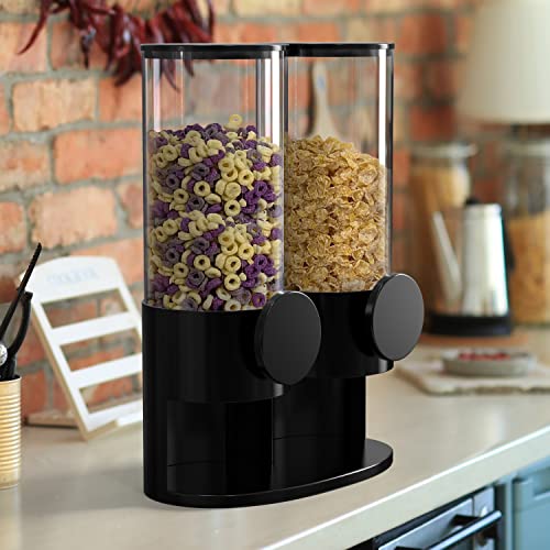 Retail Blade Dual Cereal & Dry Food Dispenser – Easy Access Countertop Cereal Dispenser For Food Storage, Preserves Freshness - Perfect For Cereal, Candy, Pasta, Rice, Pet Food - Black #TOP5