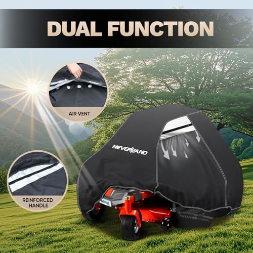 NEVERLAND Zero Turn Mower Cover - Anti-UV Lawn Mower Cover Waterproof Outdoor, 210D Lawn Tractor Cover with Drawstring & Storage Bag Universal Fit up to 60\" Decks - Handles and Dual Air Vents - Thumbnail 6