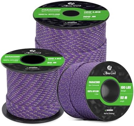 Abma Cord Paracord 2mm 100% Nylon Rope (30m-50m-100m) 1 Strand Type I Parachute Cord - Max. 45kg (100lbs) - Forest Camo, 30m