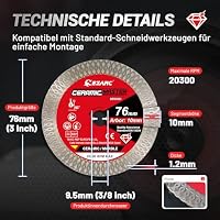 EZARC Diamant Trennscheibe 76 mm, Superdünne Diamantscheibe, Fliesen Trennscheibe für winkelschleifer, für Fliesen, Keramik, Marmor (2 Stück) – Ansicht 3