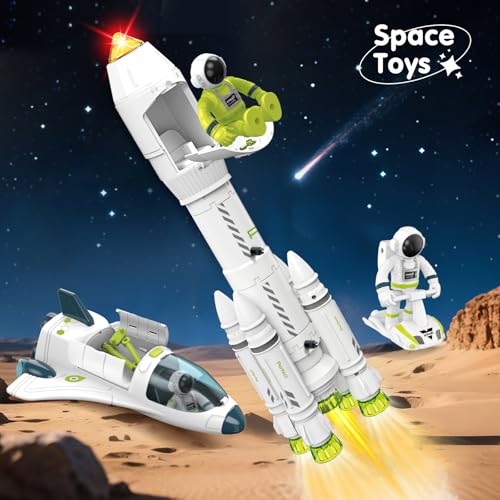 Juguetes de cohete espacial AuntyFey con astronautas y luces para niños 7