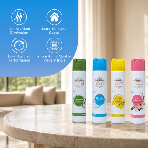 Image of Next Care English Leather Air Freshener Spray 220ml Each | Long Lasting Room Freshener for Home, Office & Car | Odour Eliminator (Lemon, Rose, White Floral & Morning)