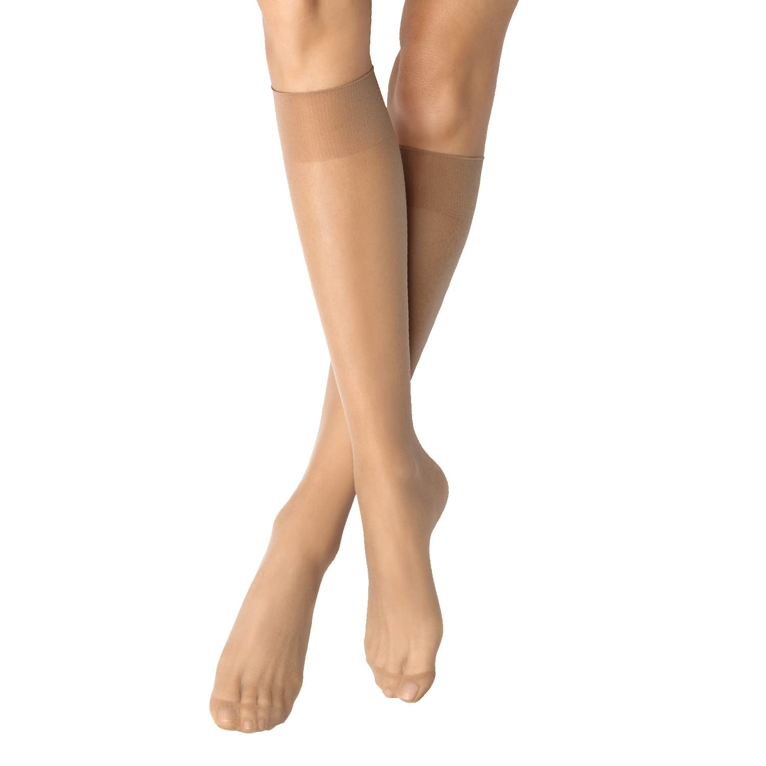 Nur Die 2er Pack Knie 20 DEN transparente Nylon Fein-Kniestrümpfe matt breiter Komfortbund Damen, amber, one size