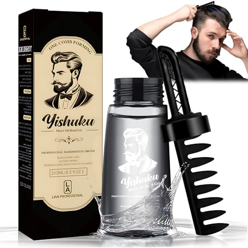 Miioto Gomina Hombre, Gel Fijador Pelo, Tiempo Duradero Finalizar Gel Pelo, 2 en 1 Gel con Peine, Apto para Todo Tipo de Cabello, 260ml