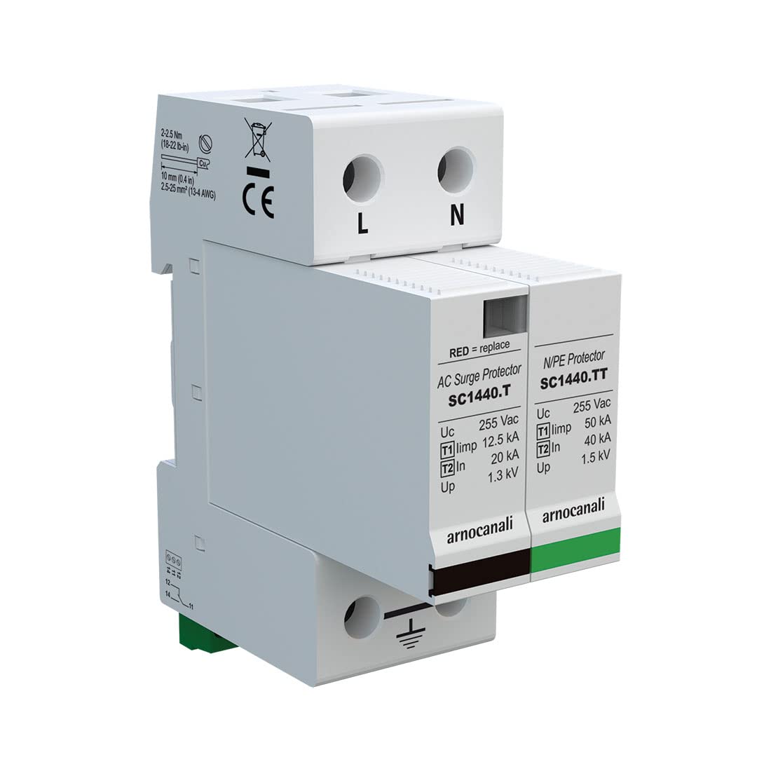 arnocanaliSC1440.2TTF Isopro Discharger 1 + 1 Modules, Reference Class T1 + T2 for Networks Tt - Tn with Telescopic