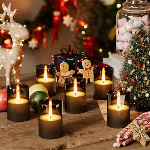 Image of 12Pack Flameless LED Candles with Timer, Battery Operated, Black, 2 inchx3 inch | Small Pillar & Votive Candle with Realistic Flickering Warm Glow for Centerpieces, Wedding Tables, Holiday, and Home Decor