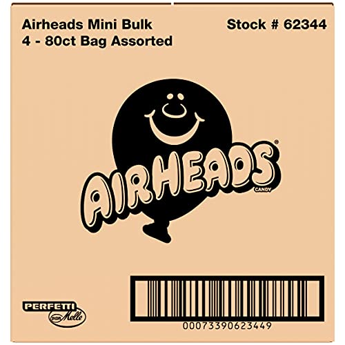 Airheads Candy Mini Bars, Assorted Fruit Flavors, Individually Wrapped, Non Melting, Party, Pantry 80Ct Bag, Box Of 4 Bags #TOP3
