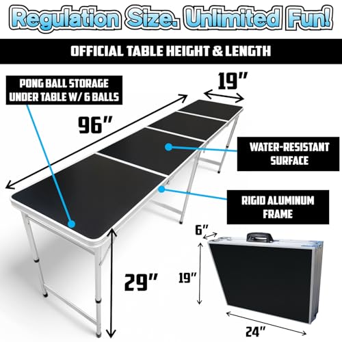 8-Foot Beer Pong Table w/Erasable Surface, Erasable Markers & Beer Pong Balls