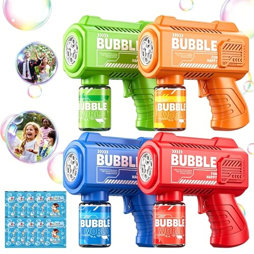 PANACARE Seifenblasenpistolen 4er Set Seifenblasenmaschine Gun Kinder 5000+ Blasen/Min mit Seifenblasenlösung/LED Licht Bubble Machine Geschenk für Kinder/Geburtstag/Party Bubble Gun