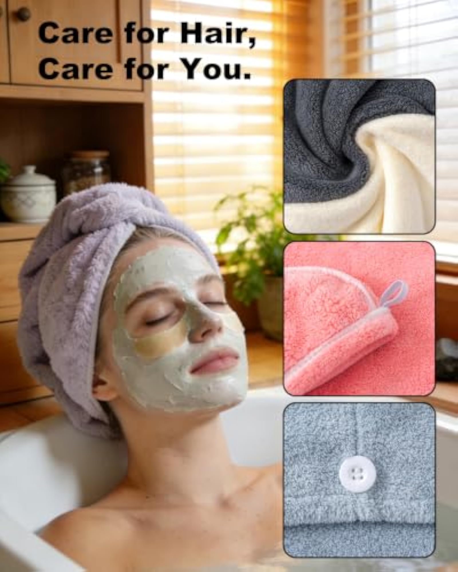 Microfiber Hair Towel Wrap for Women, 3 Pack