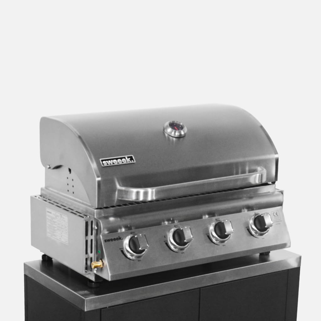 sweeek-Parrilla de gas empotrable de 4 quemadores Plata - 73x51.5x47.5 cm | Grimaud