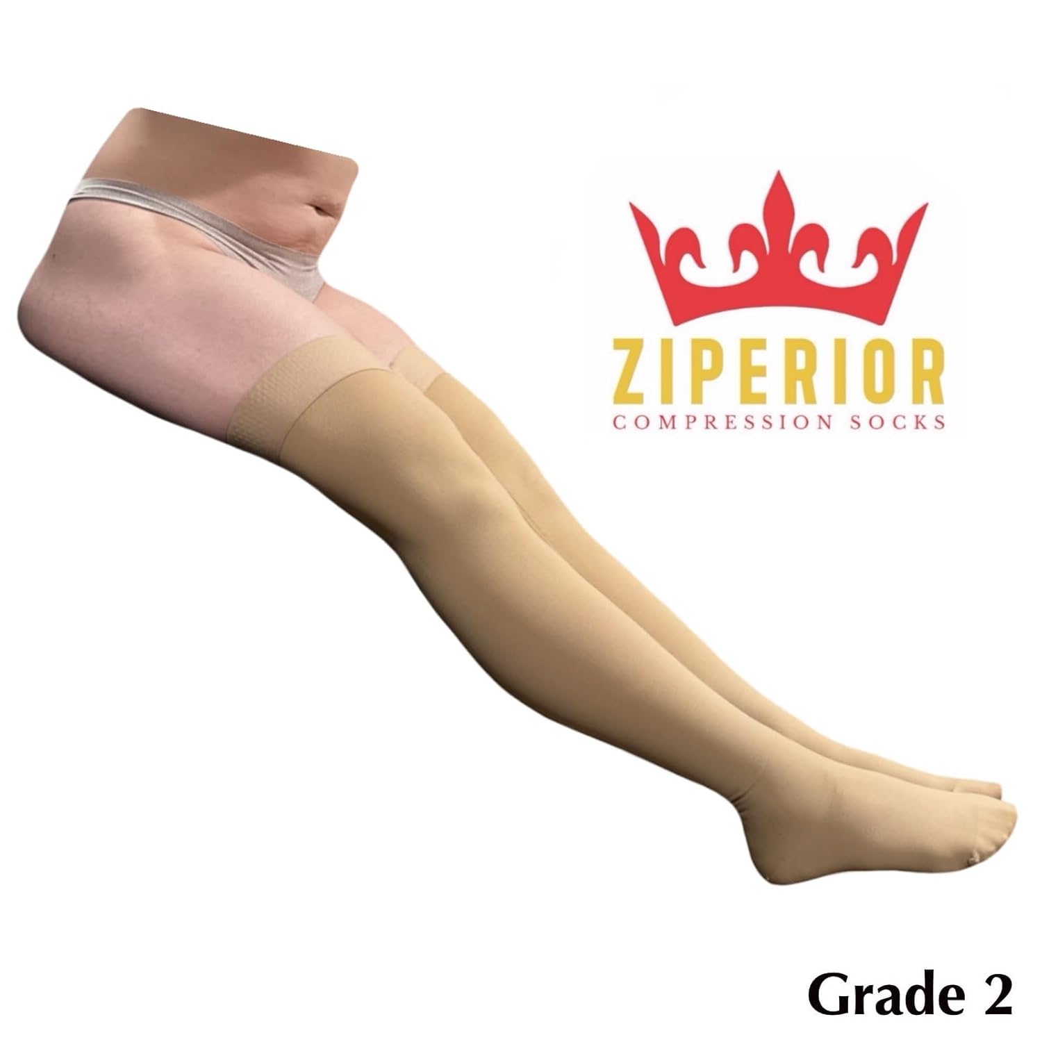 Closed Toe 20-30 mmHg Compression Inside Leg Zipper Wide Thigh High (Nude, Small-Medium)