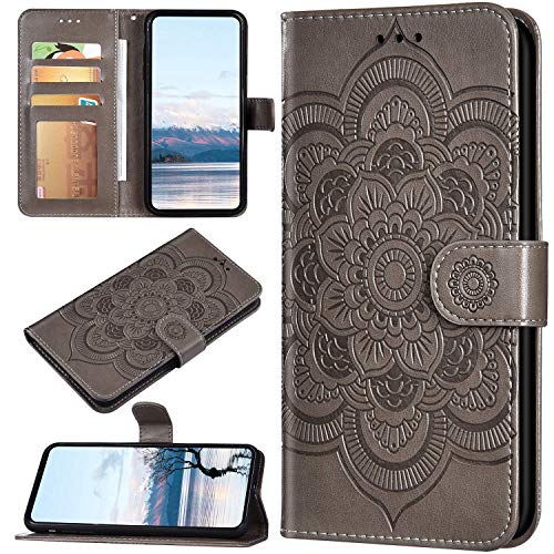 Robinsoni Case Compatible with Huawei Honor Play 3 Retro Case Glossy Glitter PU Leather Wallet Cover Lavish Bling Mandala Printed Book Case TPU Silicone Inner Case Folio Flip Magnetic Case Grey