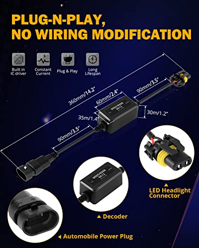 Auxbeam Upgraded 9005/9006/9012 Led Headlight Canbus Error Free Anti Flickering Resistor Decoder, 2Pcs/Set Enhanced Led Light Decoder Canbus Drivers, C10 Series #TOP1